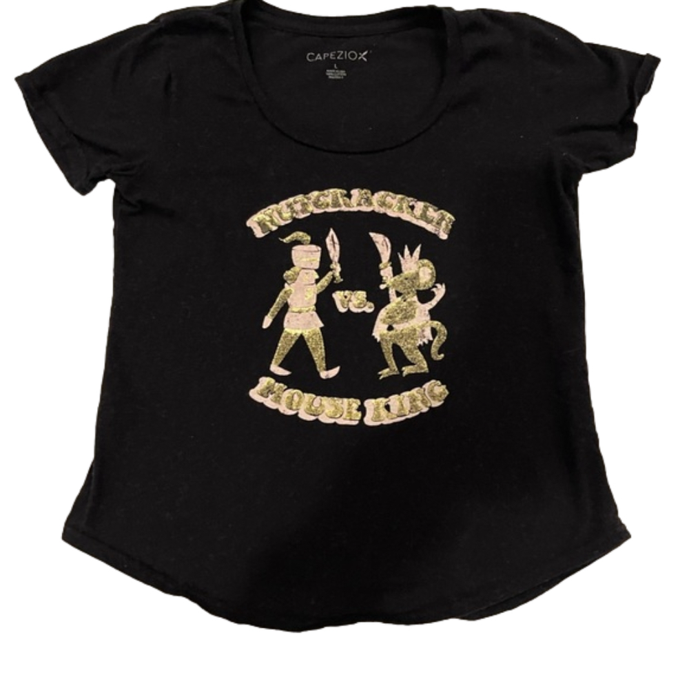 NUTCRACKER “Mouse King” t-shirt black, silver, gold Capezio. Women’s Large.